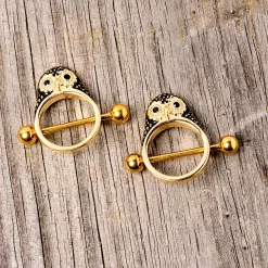 14 Gauge 9/16 Black Gem Gold Tone Barn Owl Nipple Shield Set 7 14 Gauge 9/16 Black Gem Gold Tone Barn Owl Nipple Shield Set -Body Jewelry Store 67807.otherimage2