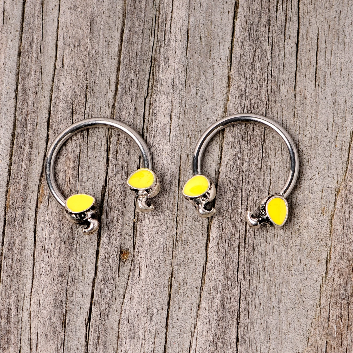 14 Gauge 1/2 Yellow End Elephant Horseshoe Nipple Ring Set 3 14 Gauge 1/2 Yellow End Elephant Horseshoe Nipple Ring Set - Image 3