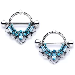 Gaby 14 Gauge 5/8 Aqua Gem Filigree Nipple Shield Set