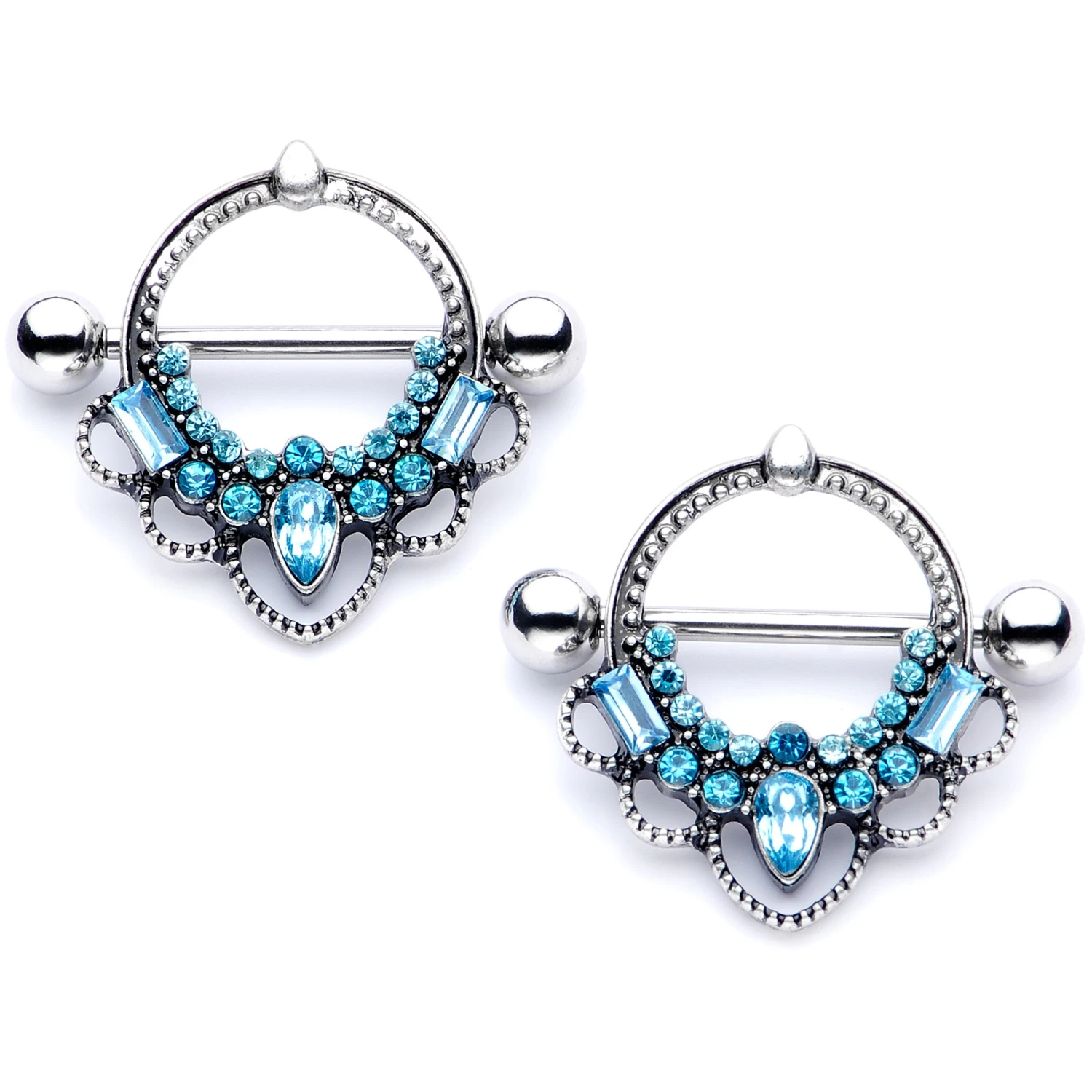 Gaby 14 Gauge 5/8 Aqua Gem Filigree Nipple Shield Set 1 Gaby 14 Gauge 5/8 Aqua Gem Filigree Nipple Shield Set