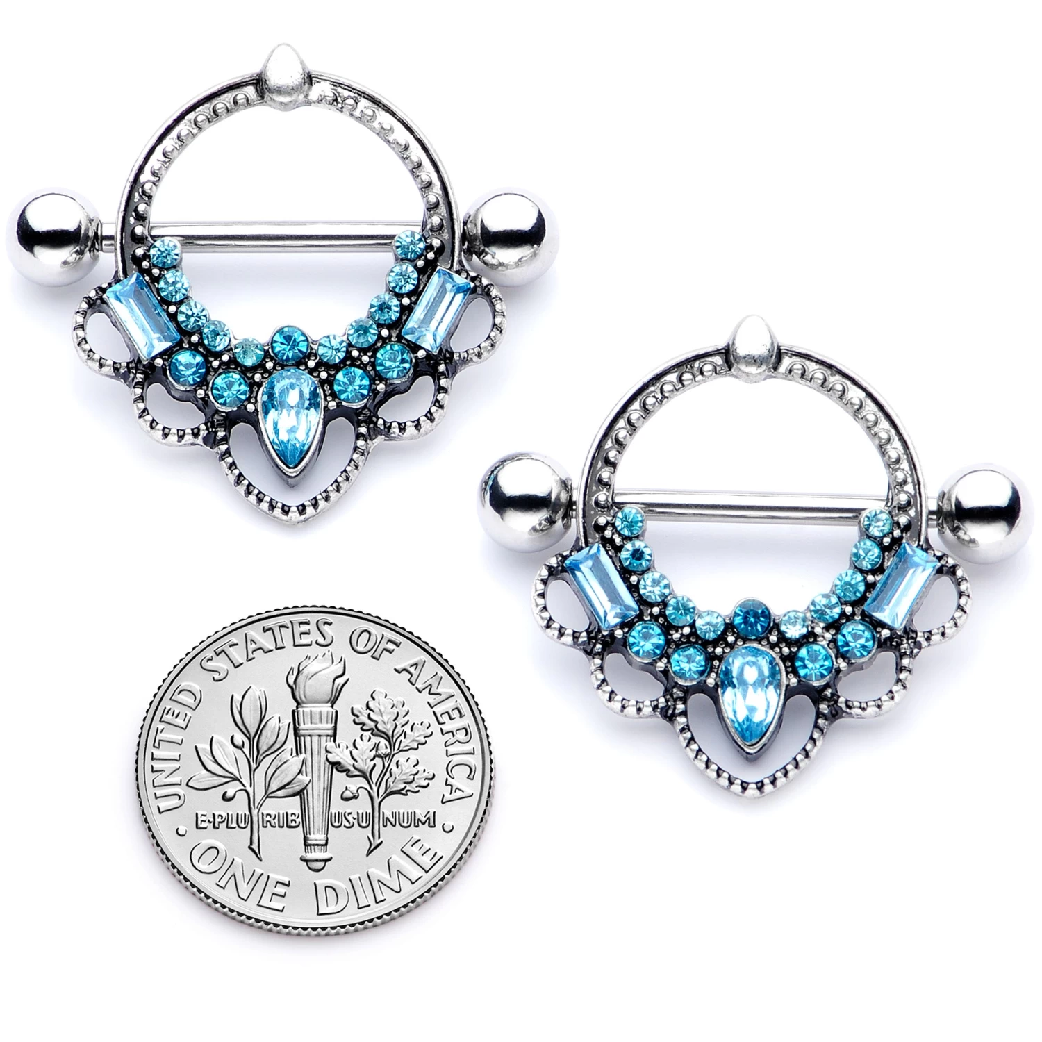 Gaby 14 Gauge 5/8 Aqua Gem Filigree Nipple Shield Set 5 Gaby 14 Gauge 5/8 Aqua Gem Filigree Nipple Shield Set - Image 5