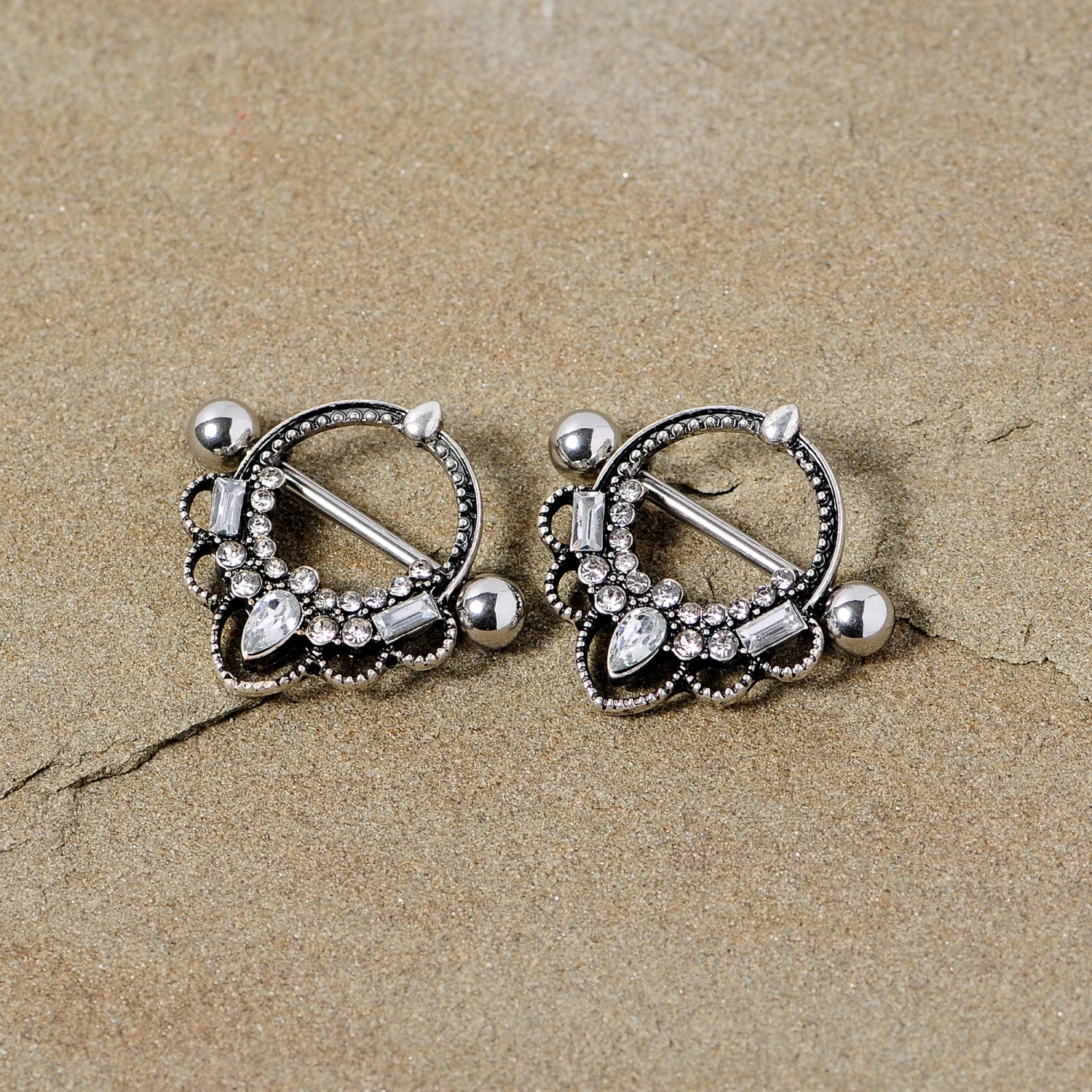 Gaby 14 Gauge 5/8 Clear Gem Filigree Nipple Shield Set 2 Gaby 14 Gauge 5/8 Clear Gem Filigree Nipple Shield Set - Image 2