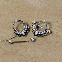 Gaby 14 Gauge 5/8 Clear Gem Filigree Nipple Shield Set 7 Gaby 14 Gauge 5/8 Clear Gem Filigree Nipple Shield Set -Body Jewelry Store 67818 CL.otherimage2