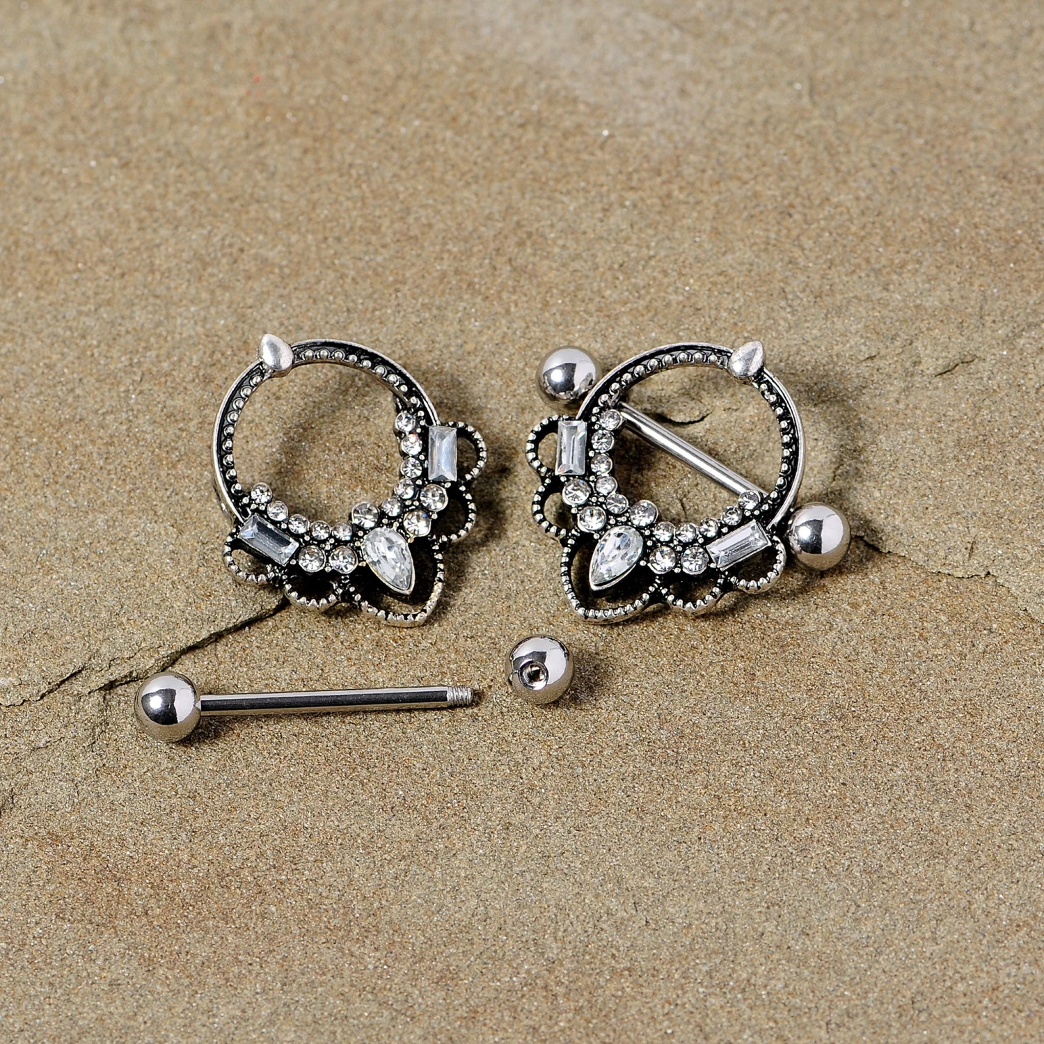 Gaby 14 Gauge 5/8 Clear Gem Filigree Nipple Shield Set 3 Gaby 14 Gauge 5/8 Clear Gem Filigree Nipple Shield Set - Image 3