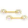 Gaby 14 Gauge 9/16 Aurora Gem Gold Tone Heart Spider Barbell Nipple Ring Set