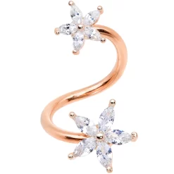Gaby 14 Gauge Clear Gem Rose Gold Hue Star Flower Spiral Twister Belly Ring