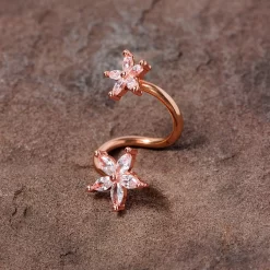 Gaby 14 Gauge Clear Gem Rose Gold Hue Star Flower Spiral Twister Belly Ring -Body Jewelry Store 67823.otherimage1