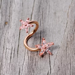 Gaby 14 Gauge Clear Gem Rose Gold Hue Star Flower Spiral Twister Belly Ring -Body Jewelry Store 67823.otherimage2