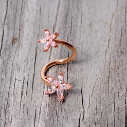 Gaby 14 Gauge Clear Gem Rose Gold Hue Star Flower Spiral Twister Belly Ring -Body Jewelry Store 67823.otherimage3