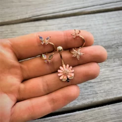 Gaby 14 Gauge Clear Gem Rose Gold Hue Star Flower Spiral Twister Belly Ring -Body Jewelry Store 67823 67974 67845 3 scaled