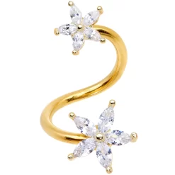 Gaby 14 Gauge Clear Gem Gold Tone Star Flower Spiral Twister Belly Ring