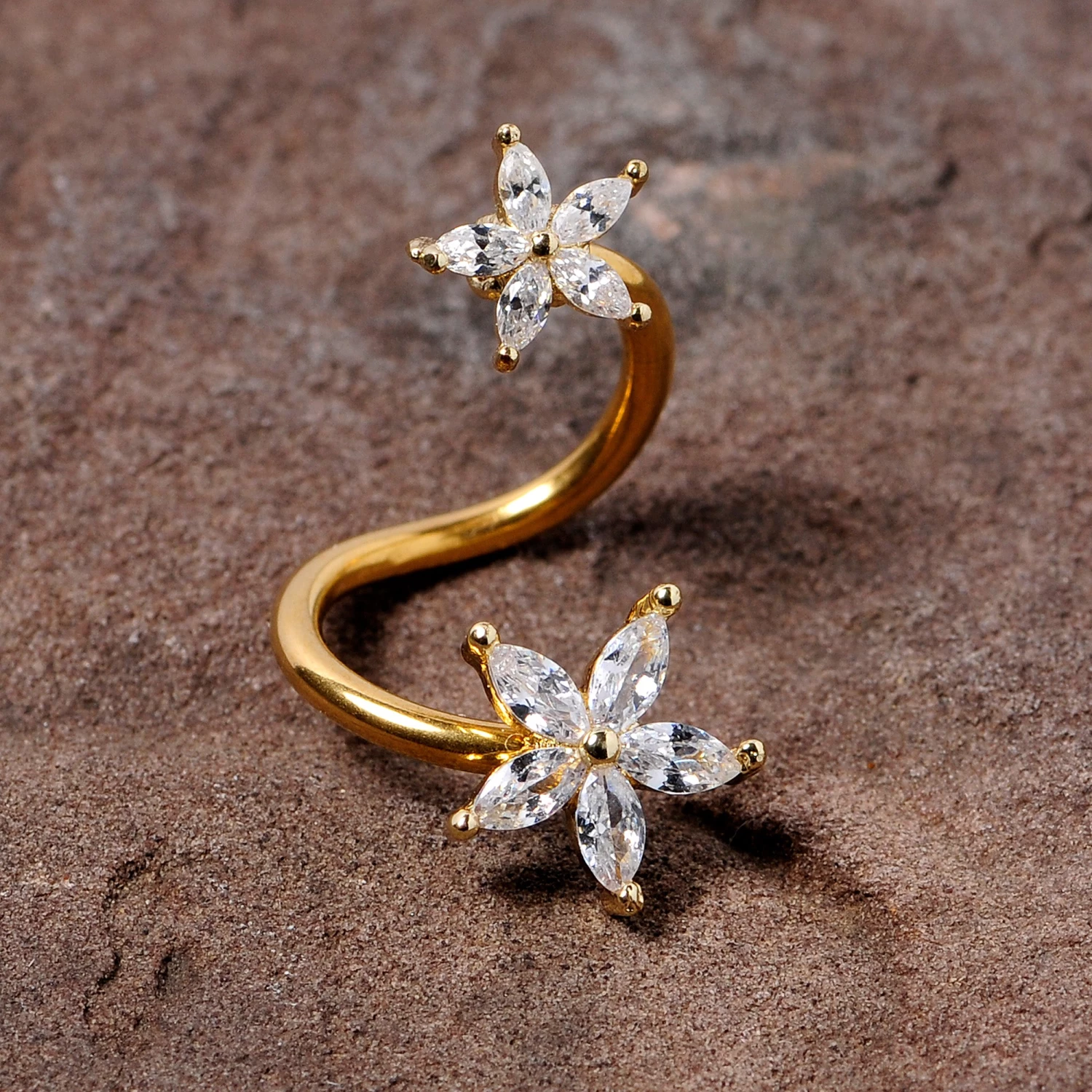 Gaby 14 Gauge Clear Gem Gold Tone Star Flower Spiral Twister Belly Ring 3 Gaby 14 Gauge Clear Gem Gold Tone Star Flower Spiral Twister Belly Ring - Image 3