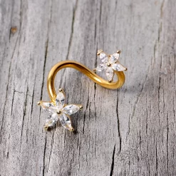 Gaby 14 Gauge Clear Gem Gold Tone Star Flower Spiral Twister Belly Ring 10 Gaby 14 Gauge Clear Gem Gold Tone Star Flower Spiral Twister Belly Ring -Body Jewelry Store 67824.otherimage3