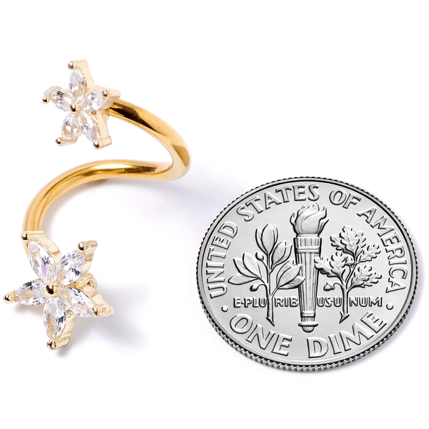 Gaby 14 Gauge Clear Gem Gold Tone Star Flower Spiral Twister Belly Ring 6 Gaby 14 Gauge Clear Gem Gold Tone Star Flower Spiral Twister Belly Ring - Image 6