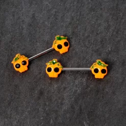 Gaby 14 Gauge 5/8 Orange Jack O Lantern Pumpkin Halloween Nipple Ring Set -Body Jewelry Store 67849.otherimage1