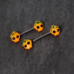 Gaby 14 Gauge 5/8 Orange Jack O Lantern Pumpkin Halloween Nipple Ring Set -Body Jewelry Store 67849.otherimage2
