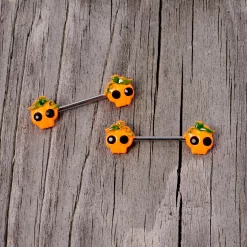 Gaby 14 Gauge 5/8 Orange Jack O Lantern Pumpkin Halloween Nipple Ring Set -Body Jewelry Store 67849.otherimage3
