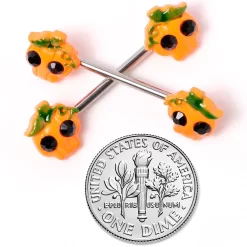 Gaby 14 Gauge 5/8 Orange Jack O Lantern Pumpkin Halloween Nipple Ring Set -Body Jewelry Store 67849.otherimage4