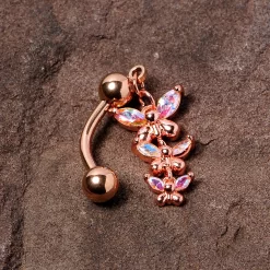 Gaby Aurora Gem Rose Gold Tone Butterflies Top Mount Dangle Belly Ring -Body Jewelry Store 67860.otherimage1