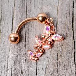 Gaby Aurora Gem Rose Gold Tone Butterflies Top Mount Dangle Belly Ring -Body Jewelry Store 67860.otherimage3