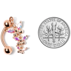 Gaby Aurora Gem Rose Gold Tone Butterflies Top Mount Dangle Belly Ring -Body Jewelry Store 67860.otherimage4