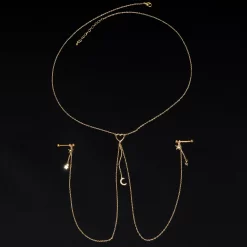 Gaby 14 Gauge 5/8 Clear Gem Gold Tone Heart Star Nipple Chain Necklace -Body Jewelry Store 67865.otherimage2