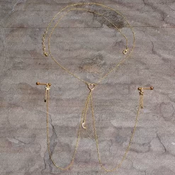 Gaby 14 Gauge 5/8 Clear Gem Gold Tone Heart Star Nipple Chain Necklace -Body Jewelry Store 67865.otherimage3