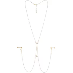 Gaby 14 Gauge 5/8 Clear Gem Gold Tone Heart Star Nipple Chain Necklace -Body Jewelry Store 67865.otherimage5