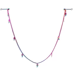 Gaby 14 Gauge 5/8 Clear Gem Rainbow Autumn Leaves Dangle Nipple Chain