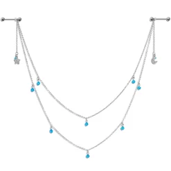 Gaby 14 Gauge 5/8 Blue Gem Moon Star Double Dangle Nipple Chain
