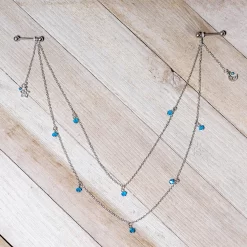 Gaby 14 Gauge 5/8 Blue Gem Moon Star Double Dangle Nipple Chain -Body Jewelry Store 67868.otherimage3