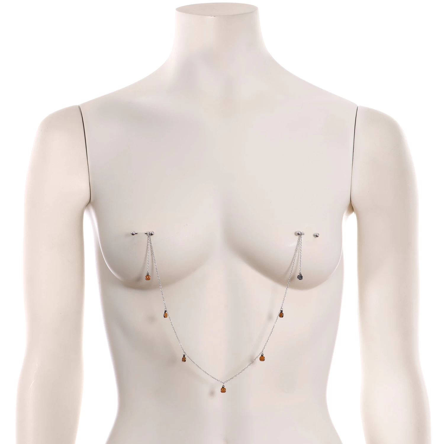 Gaby 14 Gauge 5/8 Orange Pumpkin Patch Halloween Dangle Nipple Chain 5 Gaby 14 Gauge 5/8 Orange Pumpkin Patch Halloween Dangle Nipple Chain - Image 5