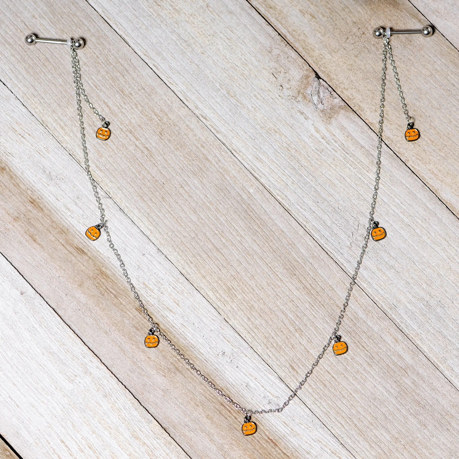 Gaby 14 Gauge 5/8 Orange Pumpkin Patch Halloween Dangle Nipple Chain 7 Gaby 14 Gauge 5/8 Orange Pumpkin Patch Halloween Dangle Nipple Chain - Image 7