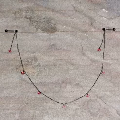 Gaby 14 Gauge 5/8 Red Black Monster Fang Halloween Dangle Nipple Chain -Body Jewelry Store 67872.otherimage2