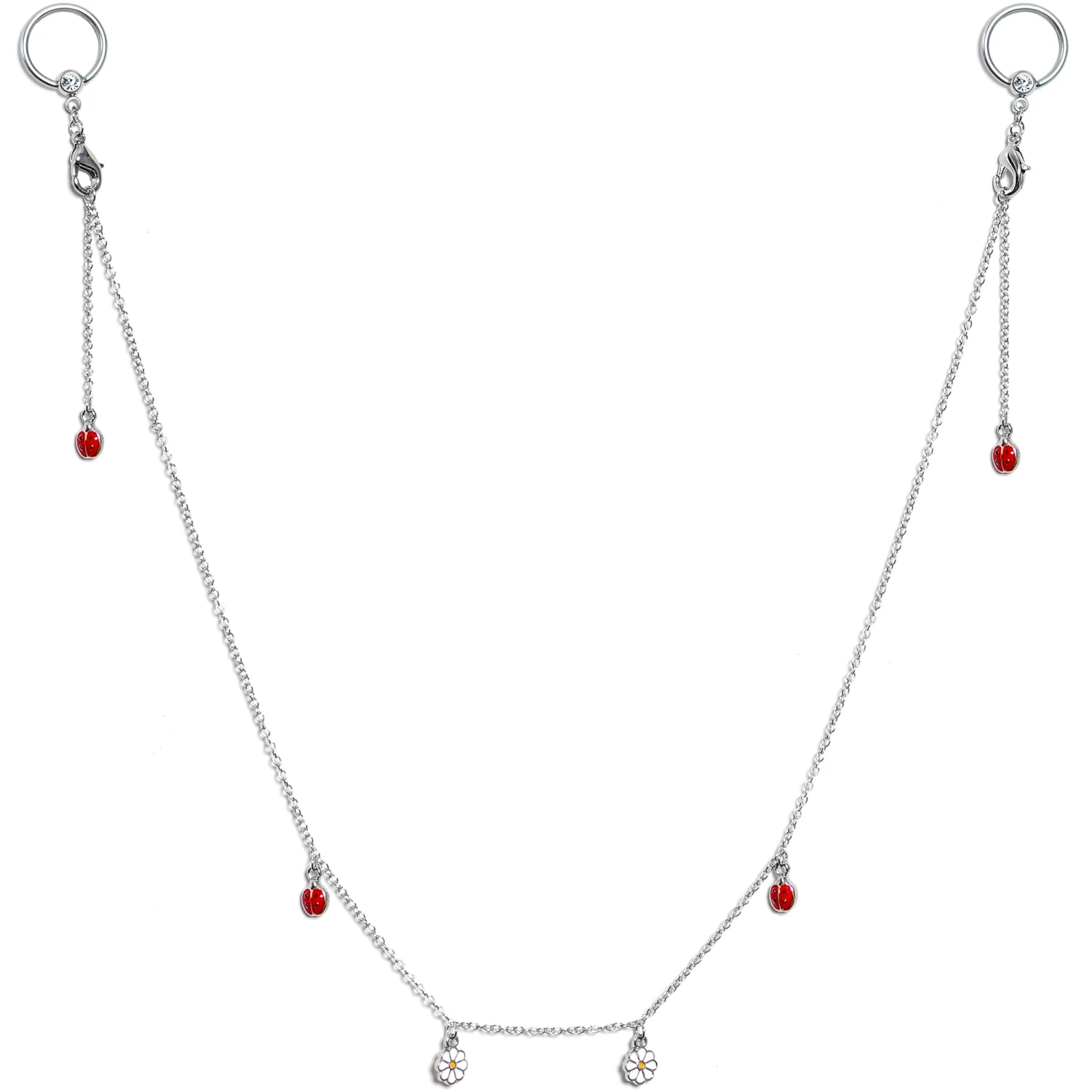 Gaby 14 Gauge 9/16 Clear Gem Ladybug BCR Captive Ring Dangle Nipple Chain 1 Gaby 14 Gauge 9/16 Clear Gem Ladybug BCR Captive Ring Dangle Nipple Chain