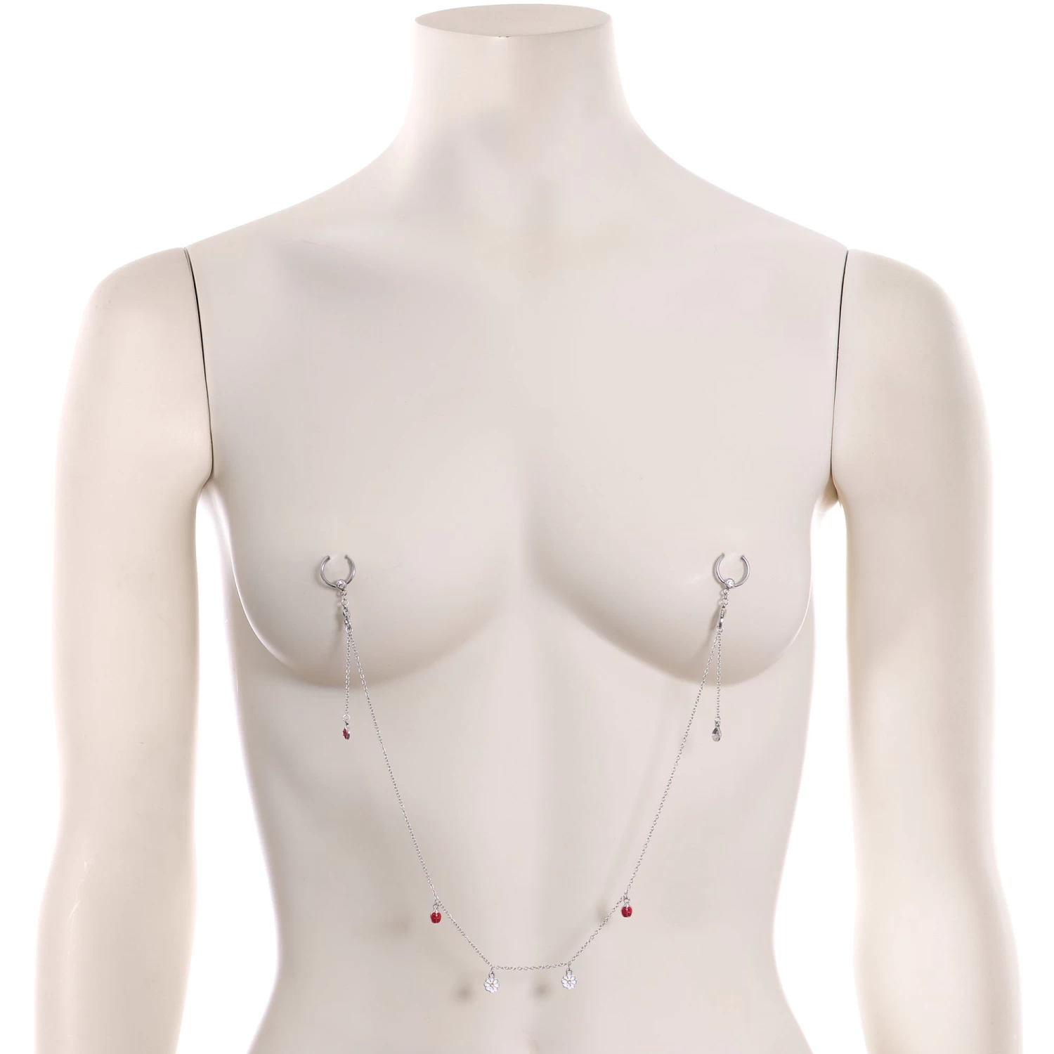 Gaby 14 Gauge 9/16 Clear Gem Ladybug BCR Captive Ring Dangle Nipple Chain 2 Gaby 14 Gauge 9/16 Clear Gem Ladybug BCR Captive Ring Dangle Nipple Chain - Image 2