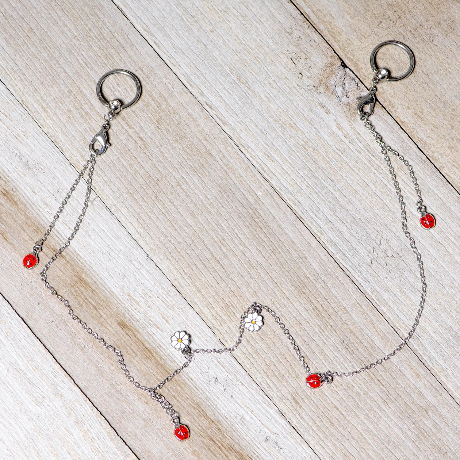 Gaby 14 Gauge 9/16 Clear Gem Ladybug BCR Captive Ring Dangle Nipple Chain 5 Gaby 14 Gauge 9/16 Clear Gem Ladybug BCR Captive Ring Dangle Nipple Chain - Image 5