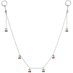 Gaby 14 Gauge 9/16 Clear Gem Red Cherry Captive Ring Dangle Nipple Chain