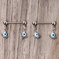 14 Gauge 5/8 Blue Eyeball Hand Halloween Dangle Nipple Ring Set -Body Jewelry Store 67877.otherimage2