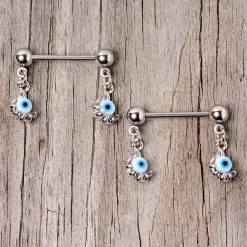 14 Gauge 5/8 Blue Eyeball Hand Halloween Dangle Nipple Ring Set -Body Jewelry Store 67877.otherimage3