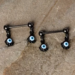 14 Gauge 5/8 Black Blue Eyeball Hand Halloween Dangle Nipple Ring Set 8 14 Gauge 5/8 Black Blue Eyeball Hand Halloween Dangle Nipple Ring Set -Body Jewelry Store 67878.otherimage1