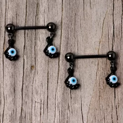 14 Gauge 5/8 Black Blue Eyeball Hand Halloween Dangle Nipple Ring Set 10 14 Gauge 5/8 Black Blue Eyeball Hand Halloween Dangle Nipple Ring Set -Body Jewelry Store 67878.otherimage3