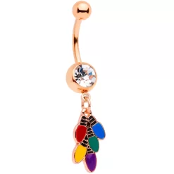 Clear Gem Rose Gold Tone Christmas Lights Holiday Dangle Belly Ring