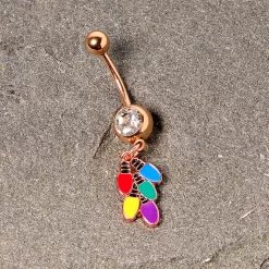 Clear Gem Rose Gold Tone Christmas Lights Holiday Dangle Belly Ring -Body Jewelry Store 67884.otherimage1