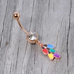 Clear Gem Rose Gold Tone Christmas Lights Holiday Dangle Belly Ring -Body Jewelry Store 67884.otherimage2