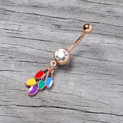 Clear Gem Rose Gold Tone Christmas Lights Holiday Dangle Belly Ring -Body Jewelry Store 67884.otherimage3