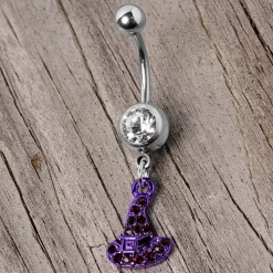 Clear Black Gem Purple Witch Hat Halloween Dangle Belly Ring 8 Clear Black Gem Purple Witch Hat Halloween Dangle Belly Ring -Body Jewelry Store 67894.otherimage3