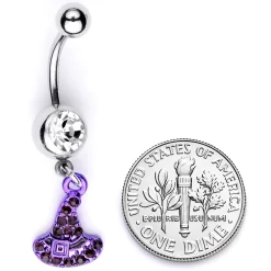 Clear Black Gem Purple Witch Hat Halloween Dangle Belly Ring 9 Clear Black Gem Purple Witch Hat Halloween Dangle Belly Ring -Body Jewelry Store 67894.otherimage4