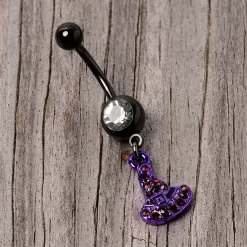 Clear Black Gem Black Purple Witch Hat Halloween Dangle Belly Ring -Body Jewelry Store 67895.otherimage2