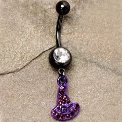 Clear Black Gem Black Purple Witch Hat Halloween Dangle Belly Ring -Body Jewelry Store 67895.otherimage3